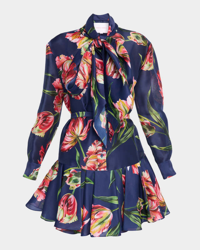 Tulip Tie-Neck Mini Shirtdress
